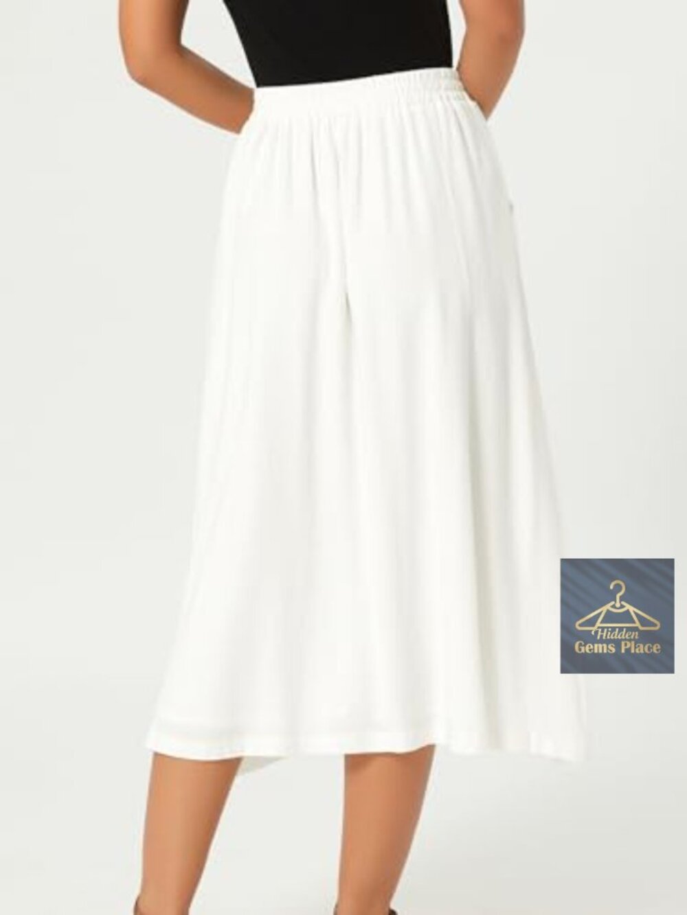 Flowy Linen Midi Skirt with Pockets High Waist A-Line Summer - Picture 6 of 7